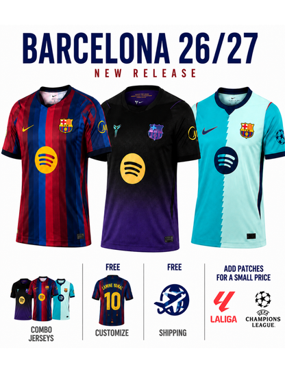Combo Barcelona 3 Jerseys 26/27 for $89.90 Free Shipping Worldwide